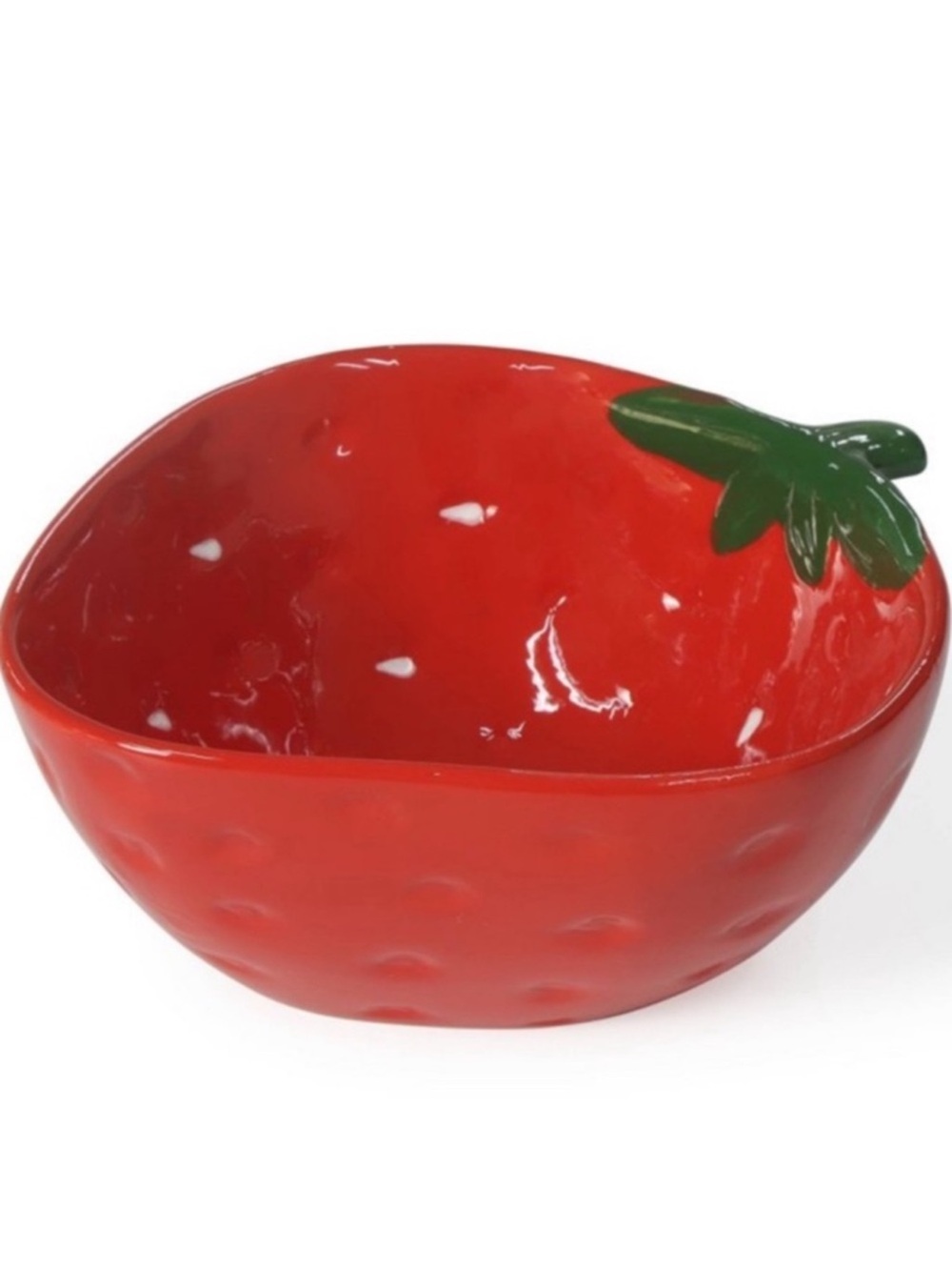 Red Strawberry Ceramic Serving Bowl with Green Leaf Accent - Home Dining Target